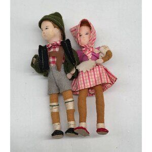 Vintage German Boy & Girl Handmade Dolls Traditional Dress Couple 4.5" Tall